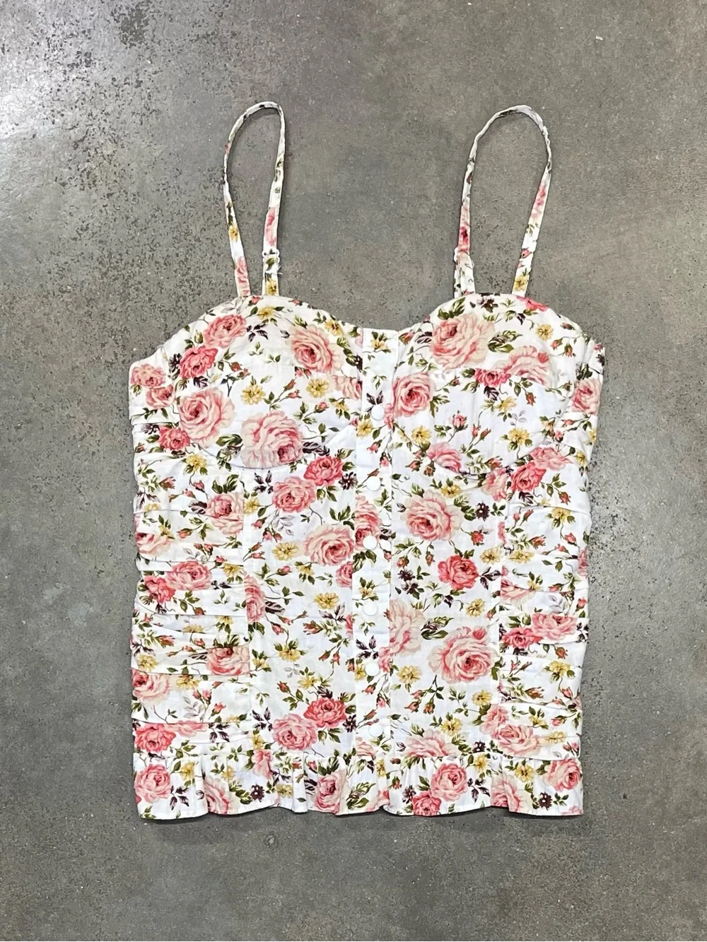 Poetry Floral Bustier Cami Ruched Coquette Cottagecore Y2K - Picture 2 of 8